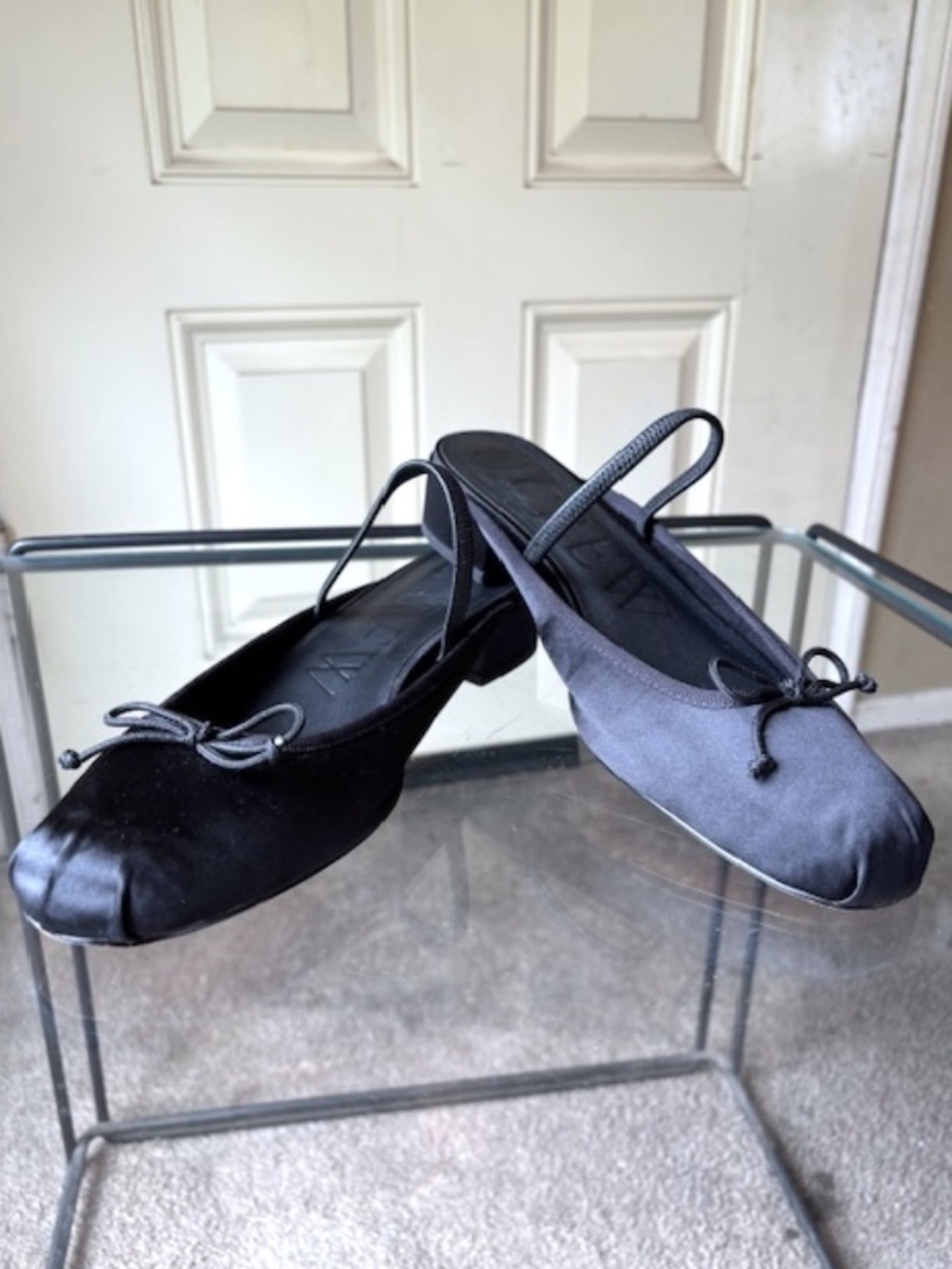 $148 J CREW Teagan Ballet Flat Mules in Black Satin EUC/sz 8